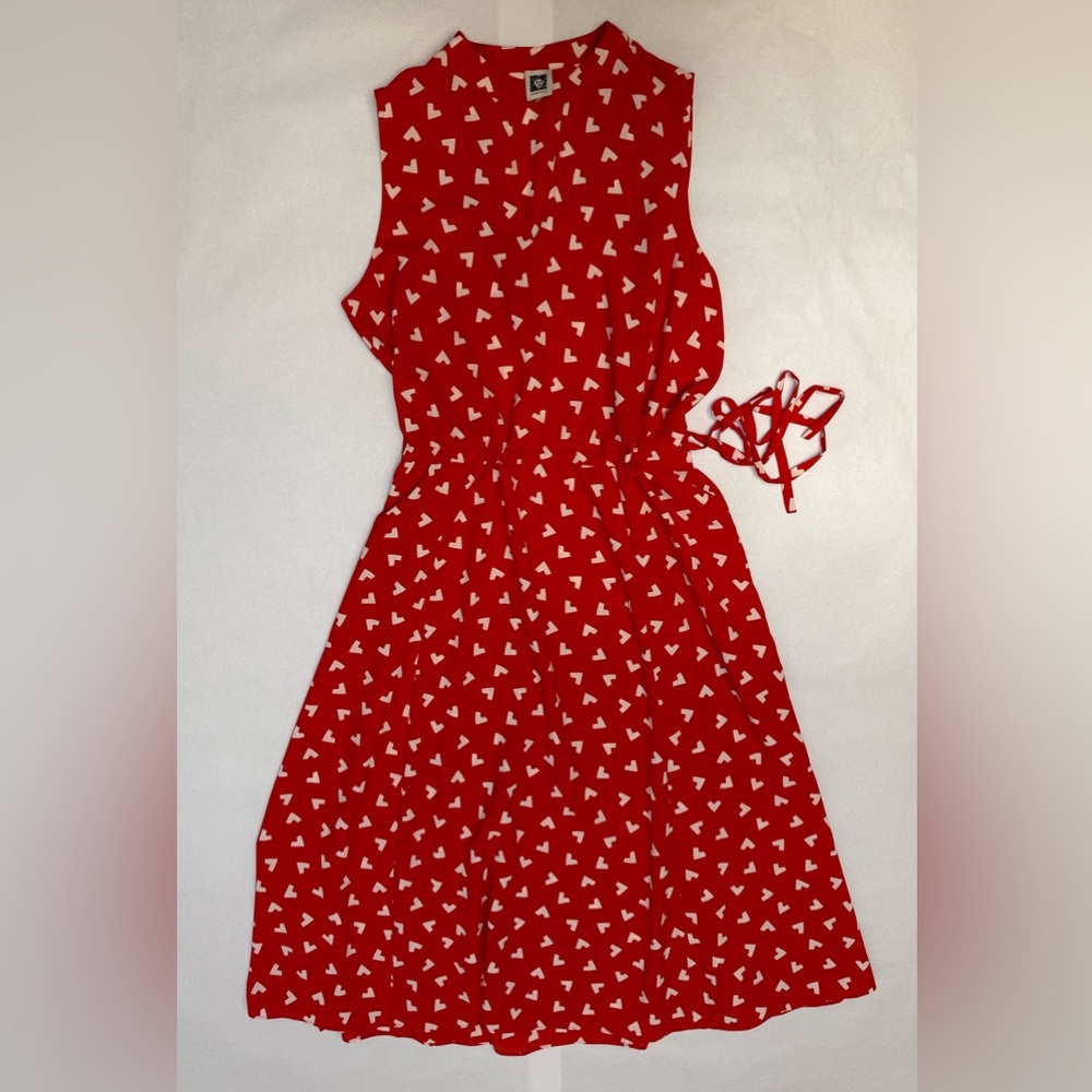 Anne Klein Red Midi Dress with White Pattern